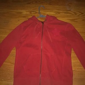 Red zip up jacket